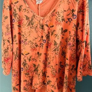 Elegant Floral V-Neck Blouse in Orange